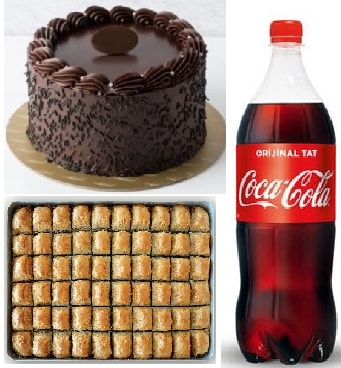 Evde Kutlama Seti: Çikolatalı Pasta 1 kg Baklava ve 1 L Cola Sivas pasta